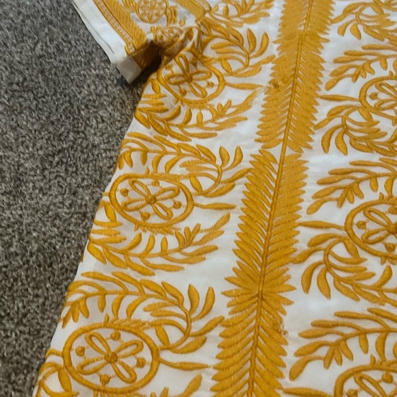 All:Row White and Yellow Embroidered Mini Dress | Boho Shift Dress Size L - Picture 8 of 13